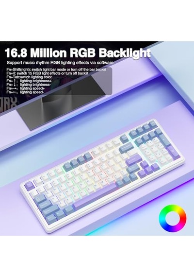 F99 3 Modlu Rgb Hot Swap Mekanik Linear Graywood V3 Switch Kablosuz Makrolu Klavye Lila