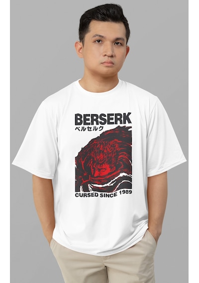 Berserk Cursed Since 1989 Baskılı Unisex Oversize Anime Karakter Beyaz