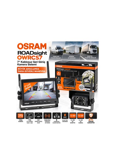 Osram Owrcs7 Kablosuz Geri Görüş Kamera Sistemi 7'' Lcd 1080p Ip67 Ticari Araç Kamyon Karavan