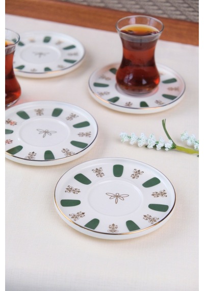 Tabak Evi Porselen Acem Zade Yeşil Çay Tabağı 12,5cm 4 Lü Çok Renkli