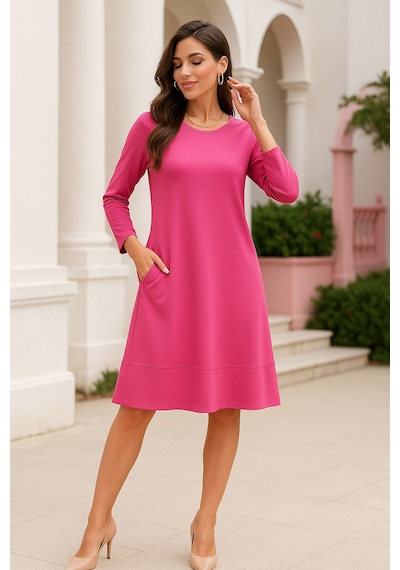 Rich Kadın Pembe Gizli Cepli Uzun Kollu Elbise Pembe