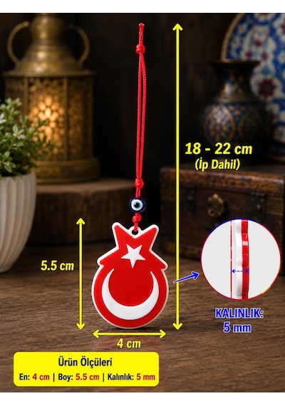 Araba Dikiz Ayna Süsü Türk Bayrağı Çift Taraflı Cam Nazar Boncuklu Kapı Süsü Ev Dekorasyonu