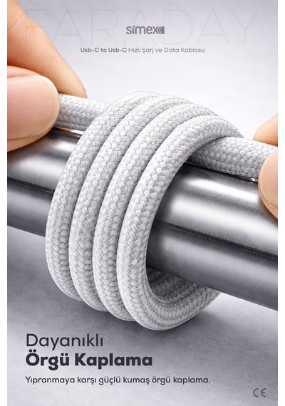 Simex 60W Type-C Type-C Hızlı Şarj Kablosu - Manyetik Şarj ve Veri Kablosu - QC 4.0 Destekli SPK-13