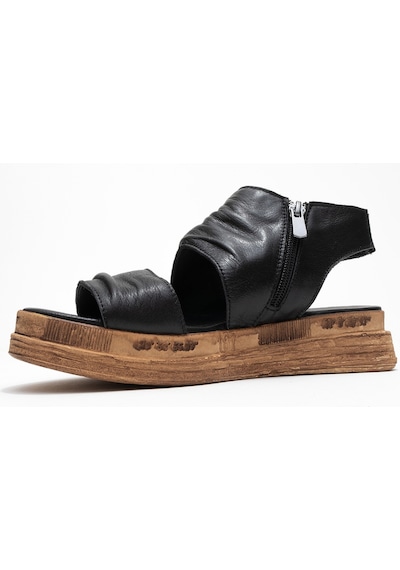 Luvishoes Luvi Shoes Lunas Siyah Hakiki Deri Yandan Fermuarlı Kadın Sandalet Siyah