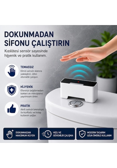 Coofbe Temassız Sensörlü Otomatik Tuvalet Sifonu Klozet Rezervuar Aparatı Ipx5 1200mah Şarjlı Klozet Rezervuar Sifonu Beyaz