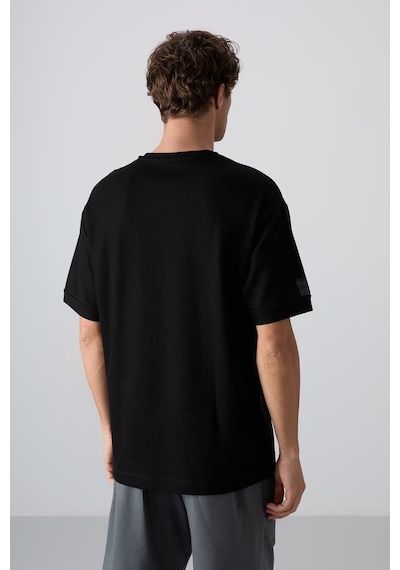 Tommy Life Siyah Pamuklu Kalın Yüzeyi Dokulu Oversize Fit Basic Erkek T-shirt - 88339 001
