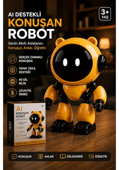 Yapay Zeka Konuşan Robot Çocuklar Için Eğitici Akıllı Asistan 40 Dil Destekli Şarjlı Robot Oyuncak