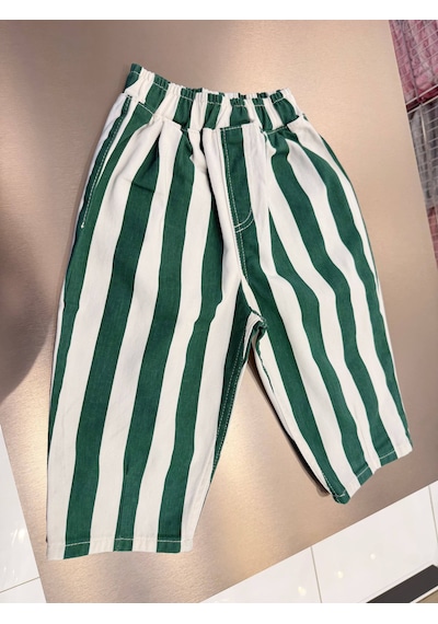 Poala Kids Yeşil Çizgili Balloon Jeans
