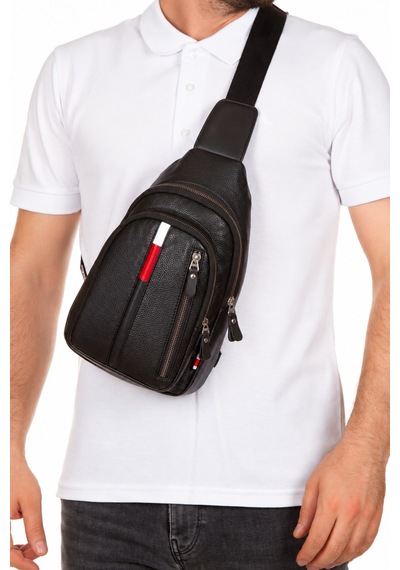 Newish Polo Erkek Deri Usd Kulaklık Çıkışlı Çapraz Bady Bag Göğüs Ve Omuz Çantası New132 - Siyah