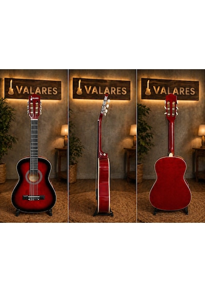Valares Qcg3024 Kırmızı Klasik Gitar 3/4 Başlangıç & Orta Seviye Yumuşak Tını.kılıf Pena Hediye