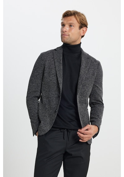 AC&Co / Altınyıldız Classics Erkek Sıyah Slim Fit Dar Kesim Mono Yaka Armürlü Torba Cepli Ceket Siyah