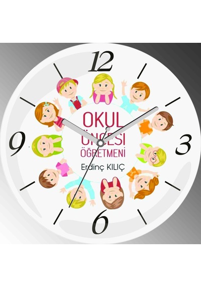 Kişiye Özel Okul Öncesi Öğretmeni Çap 30cm Sessiz Akar Bombeli Gerçek Cam Duvar Saati Çok Renkli