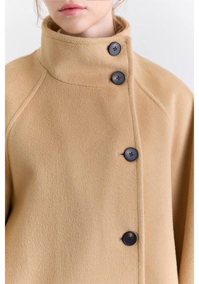 Manuka Yüksek Yaka Kruvaze Kaban Camel Aw25kbn00019-05 Camel