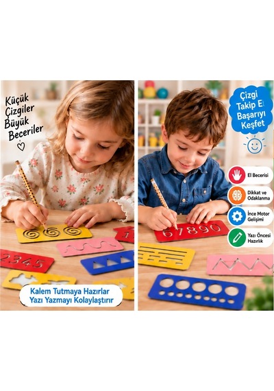 Eğitici Ahşap Çizgi Çalışmaları Montessori El Kası Geliştirme
