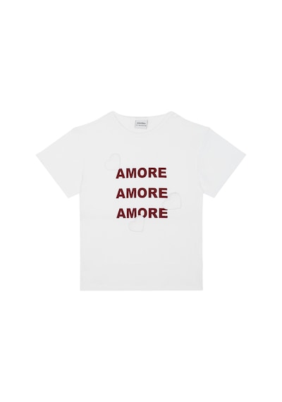 Antebies Pamuk, Sustainable, Krem Kalp İşlemeli Kız Çocuk Tshirt Kırmızı