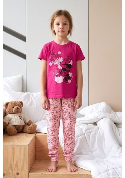 Remsa Kız Çocuk Kısa Kol Baskılı Penye Pijama Takımı 3039 Fuşya