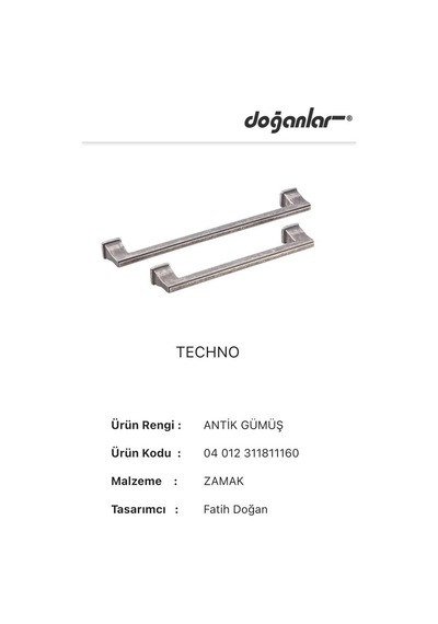 5 Adet Doğanlar Techno 160 Mm Mobilya Kulp Antik Gümüş