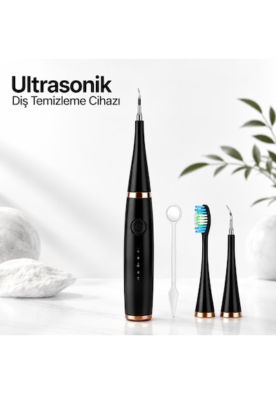 Ahm Ultrasonik Diş Temizleme Cihazı Şarjlı Diş Taşı Temizleyici Usb Type-c 42.000 Rpm Titreşimli Ultra Sonic Ipx8 Su Geçirmez 3 Başlıklı Diş Bakım Seti