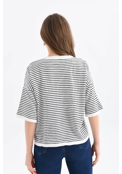 Park Karon Kadın Bisiklet Yaka Çizgili Oversize Triko Kazak 10160 Kemik