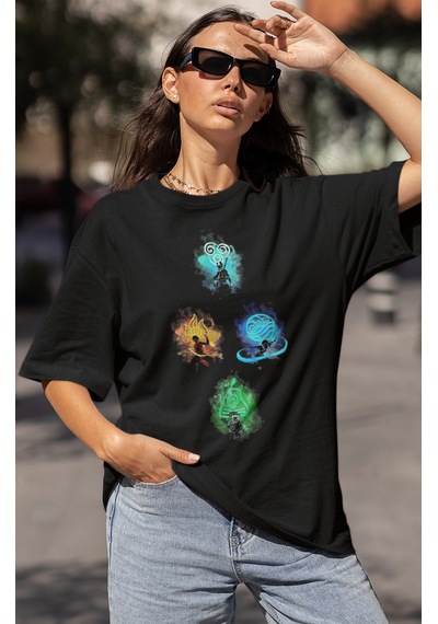 Avatar The Last Airbender Tasarım Baskılı Unisex Oversize Anime D Siyah