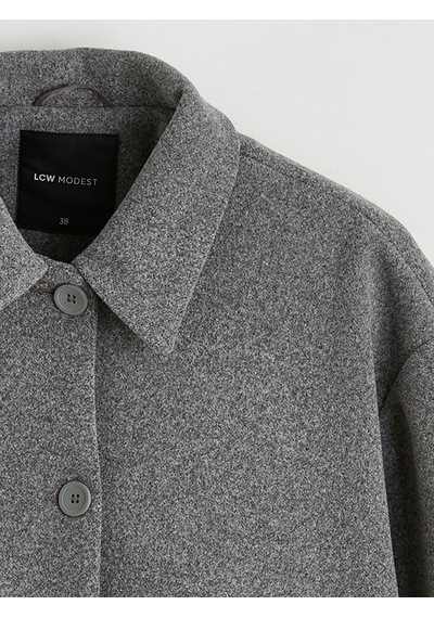 Lcw Modest Antrasit Gömlek Yaka Oversize Kadın Kaşe Kaban