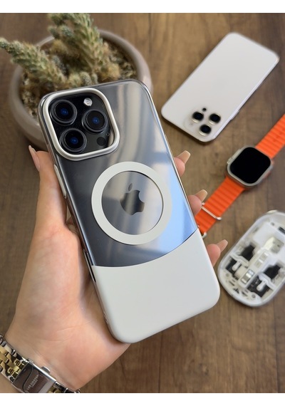 Apple iPhone 16 Pro Max Magsafe Uyumlu Mika Sararmaz Kılıf Soocase720 Gri