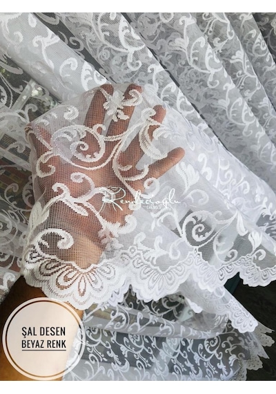 Tül Perde Şal Desen Jakar Desenli Kumaş 2 Renk Seçeneği Çok Renkli