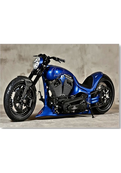 Cakasepetim Mavi Chopper Motorsiklet Ahşap Mdf Tablo
