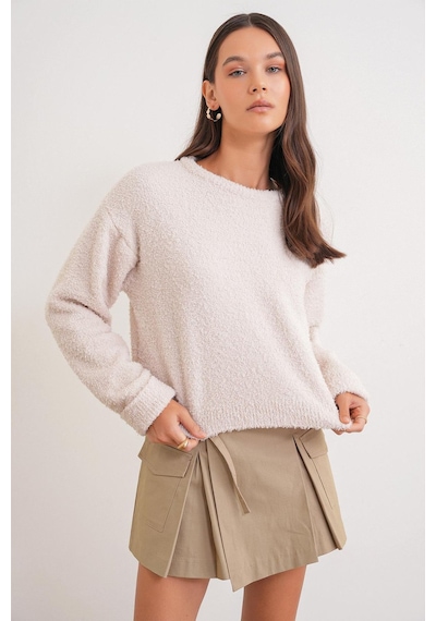 Hiccup Mixray Peluş Dokulu Crop Örgü Kazak Çok Renkli