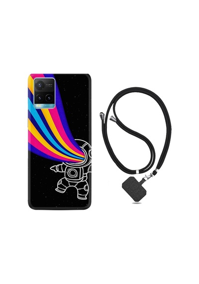 Vivo Y21 Kılıf Boyun Askılı Colorful Astronot 1727