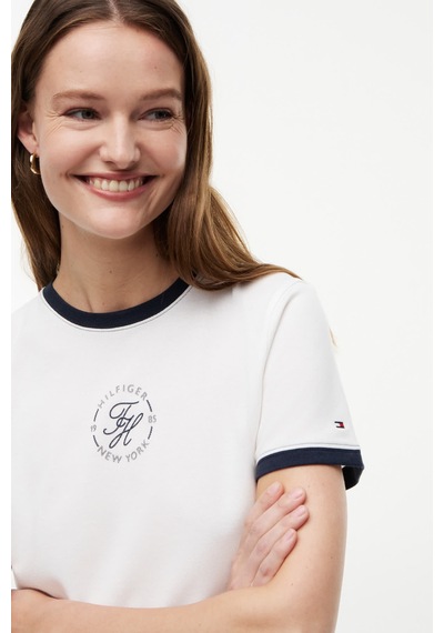 Tommy Hilfiger Th Roundal Reg C-nk Ss Tee Kadın Beyaz T-shirt - Ww0ww50032