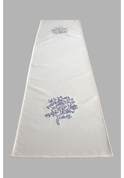 Marin Masa Örtüsü Nakışlı Yosun Runner 145x40 Su İtici Outdoor Keten Tekne Bahçe Salon Mutfak Krem