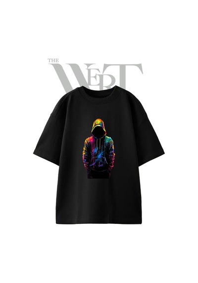Thewert Graffiti Hoodie Tasarım Baskılı Ünisex Siyah Oversize T-shirt