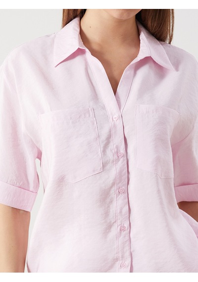 Lcw Comfort Pembe Modal Karışımlı Oversize Kadın Gömlek
