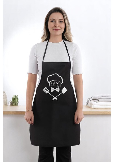 Siyah Chef Leke Tutmaz Kumaş Mutfak Önlüğü Siyah2