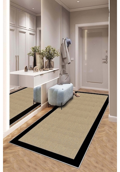 West Home Makinede Yıkanabilir Kaymaz Taban Leke Tutmaz Modern Kesme Yolluk Mutfak Yolluk Halı Yolluk Wh 455 Black Yolluk