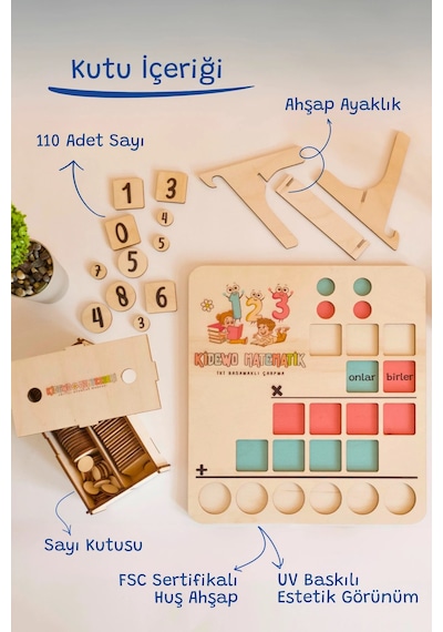 İlkokul Matematik Eğitici Dört İşlem Ahşap Oyuncak Etkinlik Seti Kolay Öğrenme Rakam Bultak Çarpım