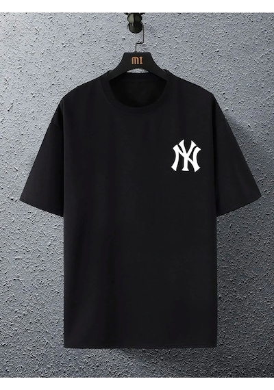 Adrift Unisex Yankees Özel Baskılı Oversize Penye Bisiklet Yaka T-shirt Siyah