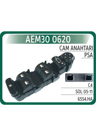Aem Cam Açma Anahtarı Cıtroen C4 Sol 04-11 Dörtlü- Ayna Ayarlı Çerçevesiz Aem30 0620 6554.ha