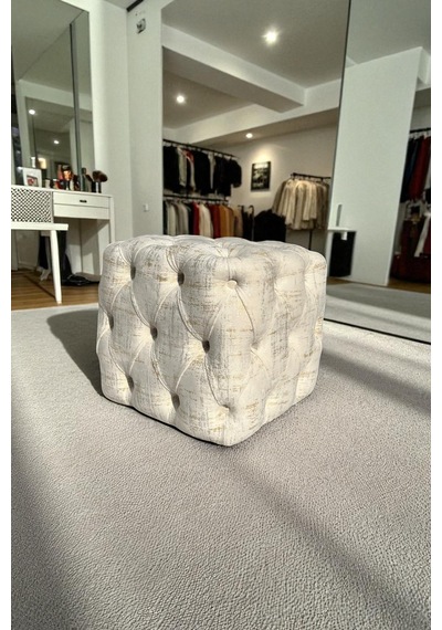 Küp Puf - Best İthal Kadife Babyface Kumaş Varak Baskı - Modern Ve Şık Dekoratif Puf&bench Krem