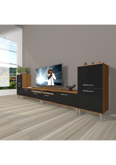 Decoraktiv Eko 9220 Mdf Krom Ayaklı Tv Ünitesi Tv Sehpası Ceviz - Siyah