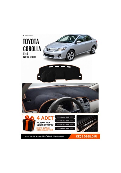 Toyota Corolla E140 2006-2012 Uyumlu Torpido Örtüsü, Torpido Kılıfı - Siyah Kahverengi