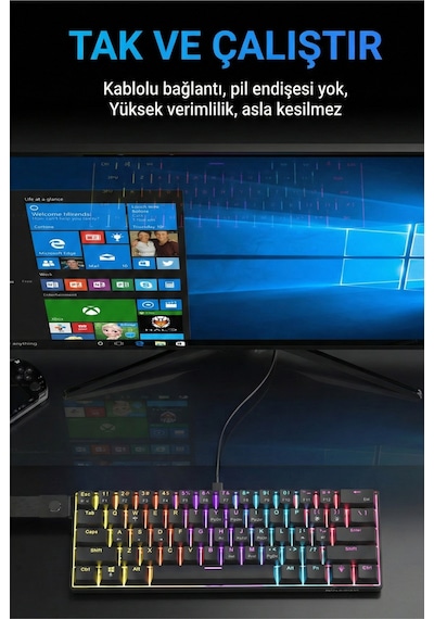 Ajazz Nk61 Red Switch Kablolu Hot-swap Klavye Rainbow Aydınlatma Taşıma Bandı Beyaz