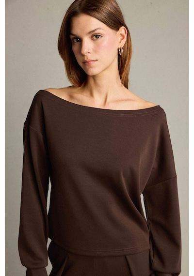 Defacto Kayık Yaka Modal Sweatshirt G2914ax25aubn336 Kahve