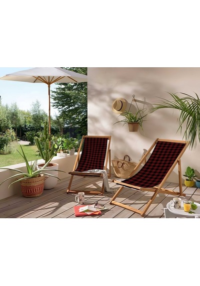 Bluehomeconcept Kırmızı Kareli Katlanabilir Şezlong