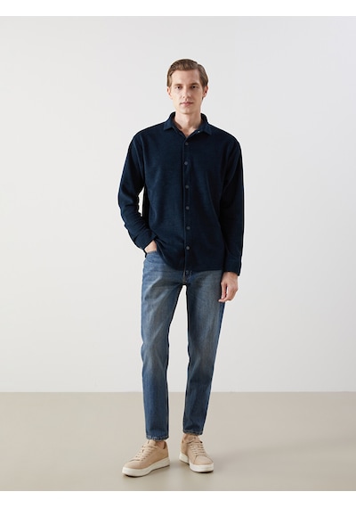 Lcwaıkıkı Classic Lacivert Slim Fit Uzun Kollu Kadife Erkek Gömlek