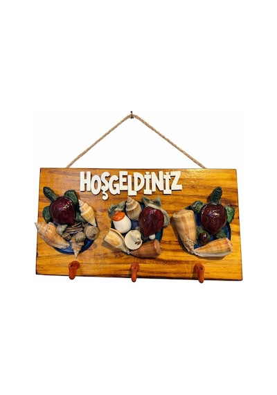 Deniz Kabuklu Ve Kaplumbağa Figürlü Ahşap Duvar Anahtarlığı, Hoşgeldiniz Yazılı Dekoratif Askılık, Giriş Holü Kapı Süsü Ev Dekoru. &
