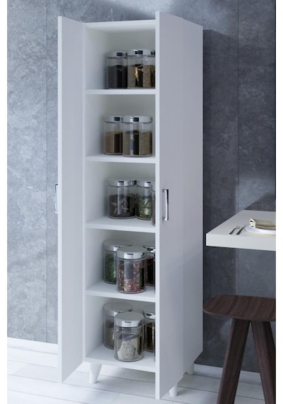 5 Raflı 2 Kapaklı 14r Çok Amaçlı Dolap Erzak Dolabı Banyo Dolabı Kiler Dolabı Beyaz Beyaz