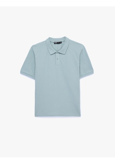Koton Pamuklu Kısa Kollu Pike Kumaş Düğmeli Polo Yaka Slim Fit Tişört Mavi 6sam10293mk