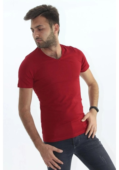 Sermoda Erkek Slim Fit V Yaka Tişört - Dar Kesim Basic Günlük T-shirt Bordo